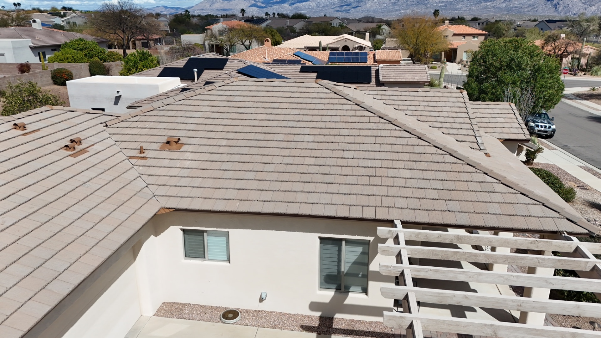 Dark Grey Tile, Full Elevation, Tile roofing project by Rob's Roofing & Remodeling