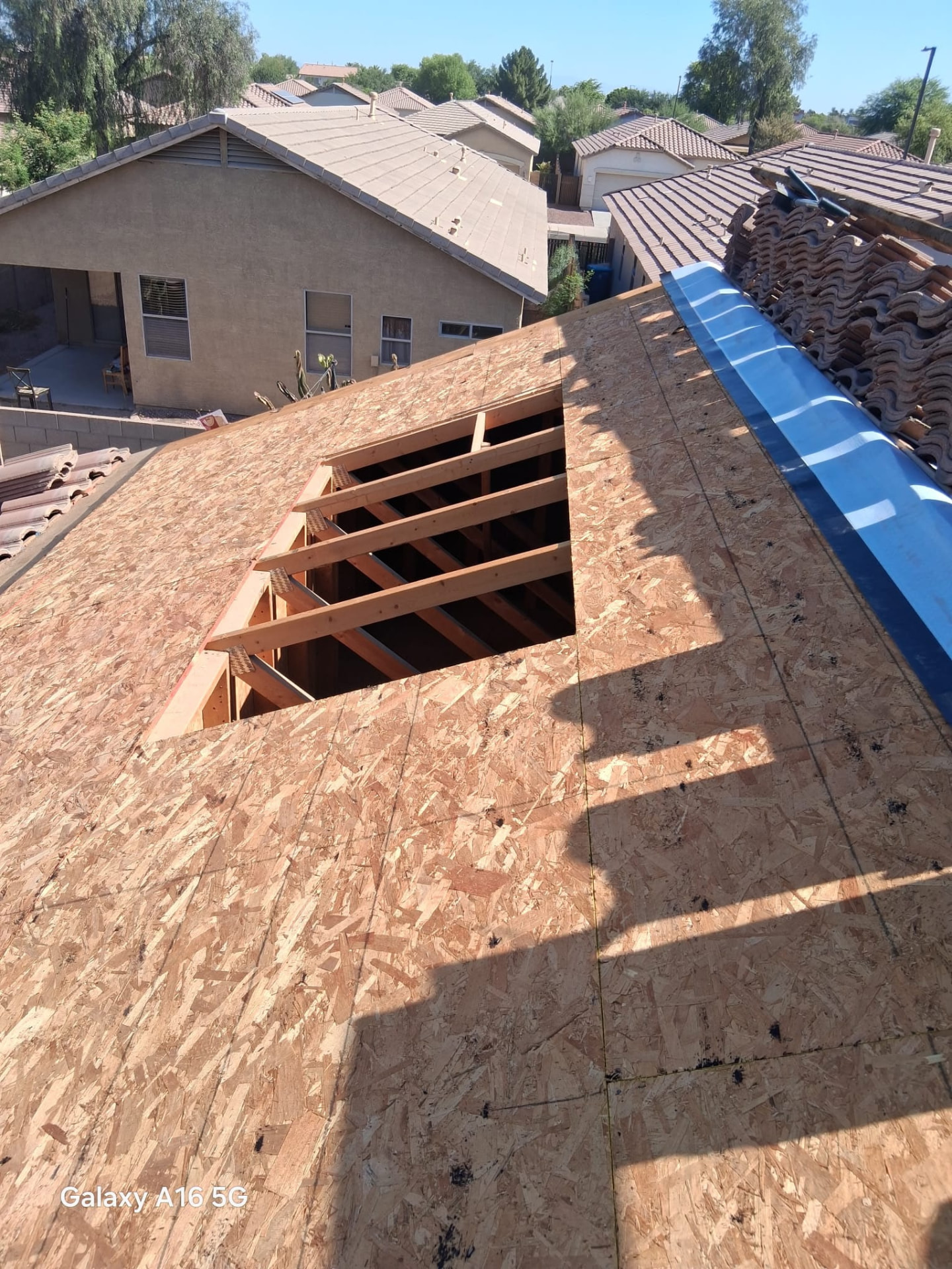 Exposed Leak, Decking Removed, Tile roofing project by Rob's Roofing & Remodeling